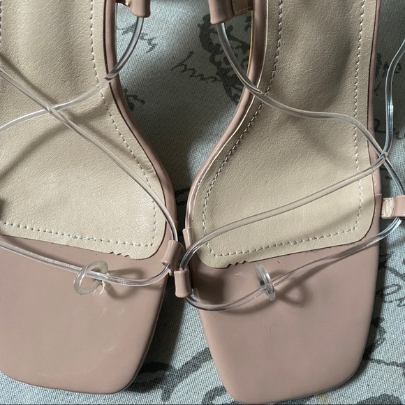 CLEAR TIE UP LACE UP STRAPPY LEG THONG SANDAL HEELS in TRANSPARENT & NUDE - Picture 6 of 7